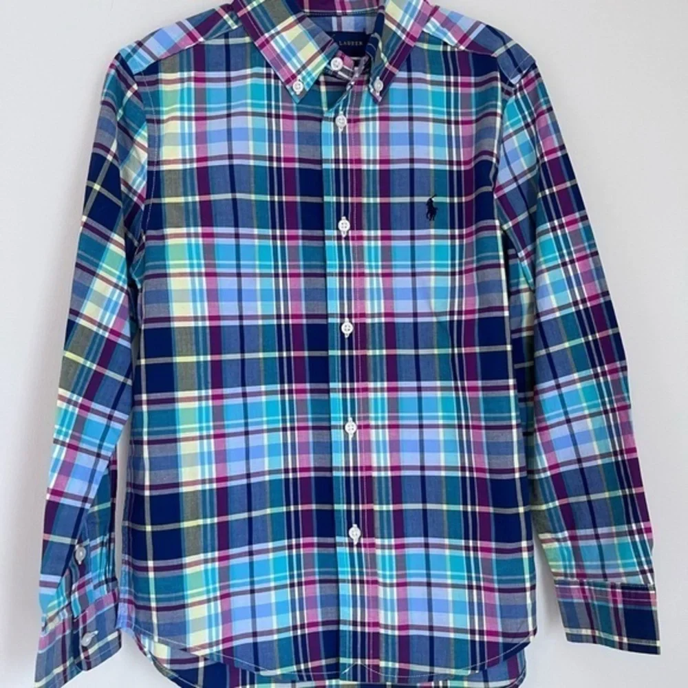 Ralph Lauren Boys Plaid Button Down Shirt in Blue and Pink